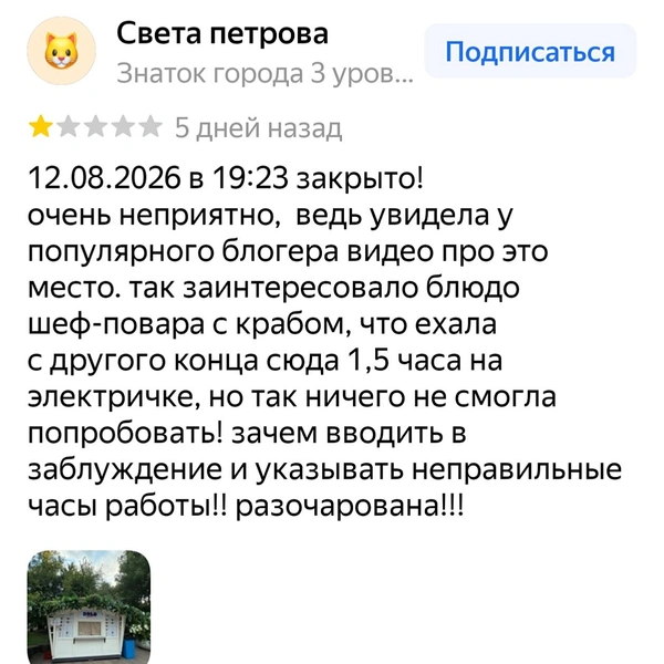 Отзывы разгневанных посетителей, не заставших киоск открытым | Источник: «Яндекс Карты»