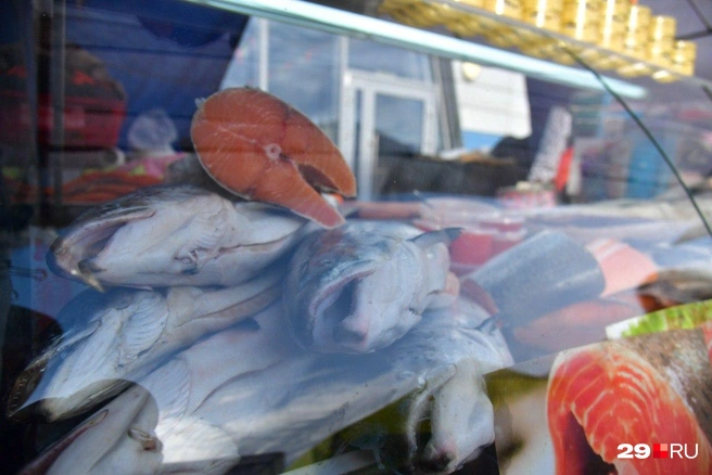 Рыба&nbsp;— традиционный поморский продукт, но на ярмарке есть не только местная семга | Источник: Иван Митюшёв / 29.RU 