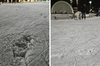 Ямы и выбоины на катке в Центральном парке Новосибирска