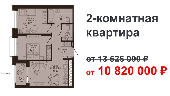 Удобная двухкомнатная квартира&nbsp;— отличный вариант для семьи. У родителей и ребенка появится личное пространство, при этом останется место для душевных совместных вечеров | Источник: «Синара-Девелопмент» 