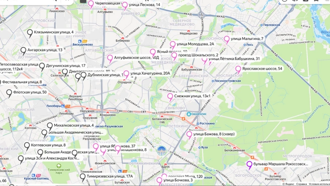 На этот скриншот попали не все елочные базары на северо-востоке Москвы | Источник: Яндекс.Карты