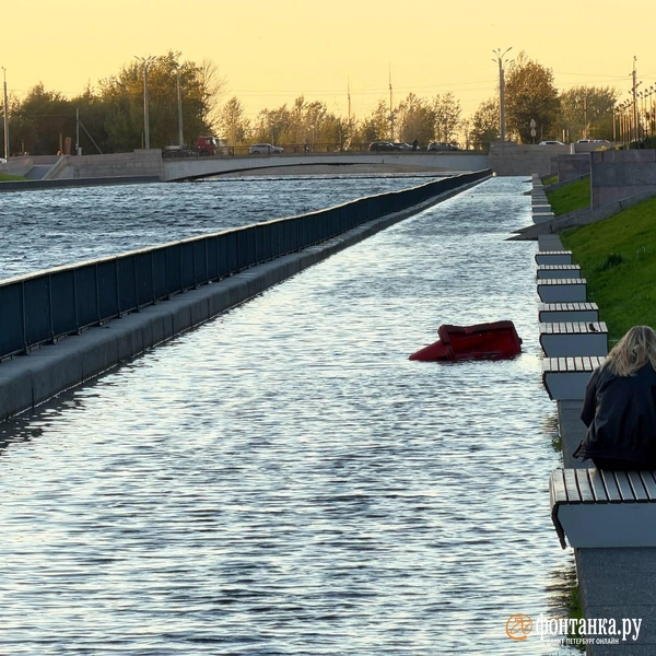 Несмотря на подтопления, вдоль Новосмоленской набережной продолжают гулять. | Источник: Сергей Михайличенко / FONTANKA.RU