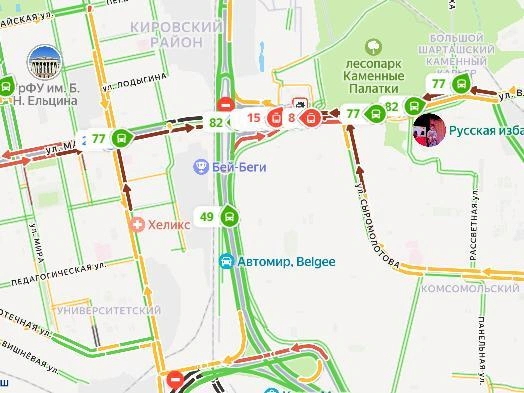 В районе Малышевского моста образовалась пробка | Источник: «Яндекс.Карты»