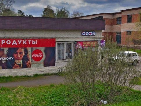 магазин на Сиверском шоссе, угол с Ленина, и корпуса Вырицкого завода металлоизделий | Источник: yandex.ru