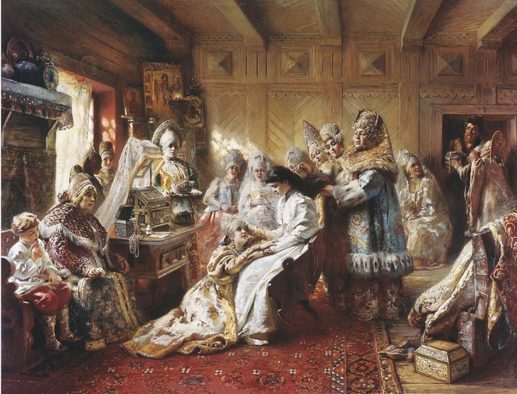 Маковский Константин Егорович. «Под венец», 1890 г.  Серпуховский историко-художественный музей. | Источник: Пресс-служба выставки