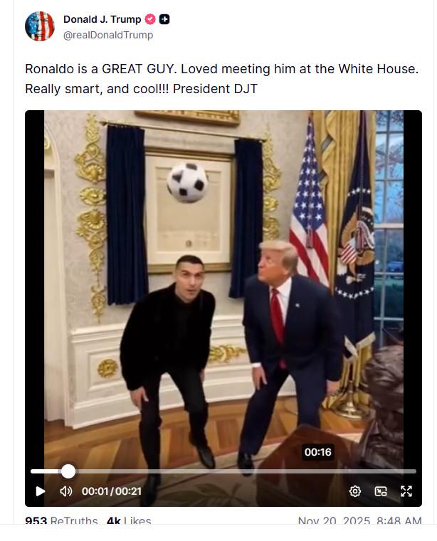 Ronaldovo srečanje s Trumpom v Beli hiši sprožilo nove odzive in finančne napovedi.