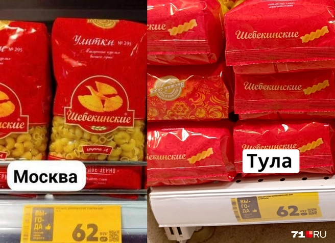 Макароны в Москве и Туле равны по цене | Источник: Максим Улитов / 71.RU