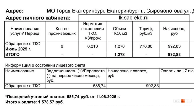 Вот пример квитанции, где вместо трех человек вдруг прописали шесть | Источник: читательница E1.RU