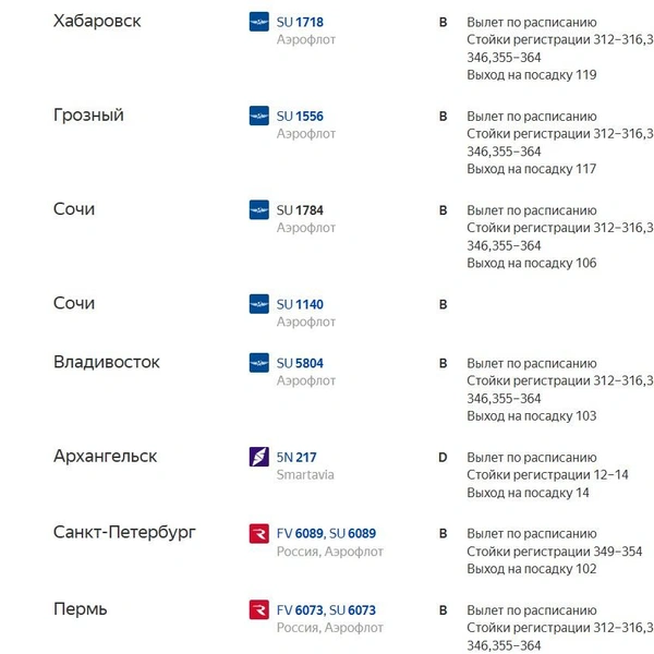 Также отменили вылет в Сочи в 18:29 | Источник: «Яндекс Расписание»