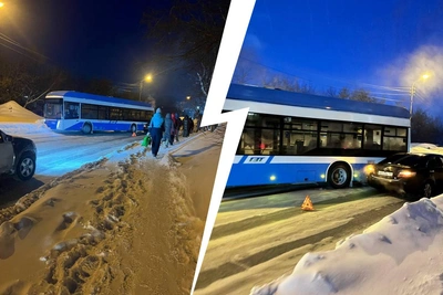 Троллейбус попал в ДТП в Октябрьском районе Новосибирска
