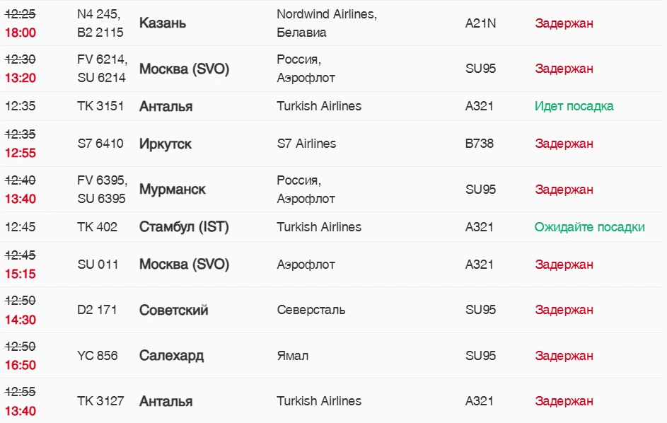 Некоторые рейсы задерживаются более чем на 5 часов или вовсе отменены | Источник: pulkovoairport.ru