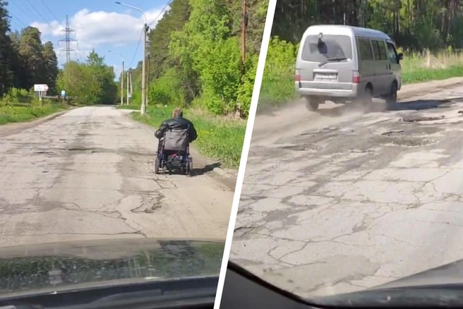 Менее проходимые авто объезжают часть ям по встречной полосе. Люди на инвалидных колясках тоже объезжают ямы — с риском для жизни | Источник: Дмитрий Лымищенко