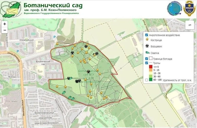 Карта распространения борщевика, которую сад публиковал в 2022 году | Источник: Ботанический сад им. проф. Б. М. Козо-Полянского / Vk.com