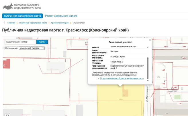 Скриншот участка на кадастровой карте | Источник: roscadaster.com