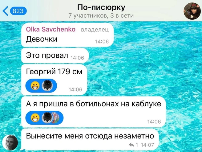 Скриншотом из чата с подругами блогер из Тюмени поделилась в социальных сетях. | Источник: VODA / telegram