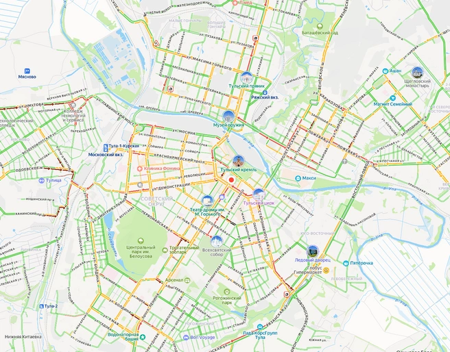 Пробки в Туле утром 1 октября | Источник: yandex.ru/maps