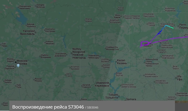 Самолет покружил около Ижевска | Источник: flightradar24.com
