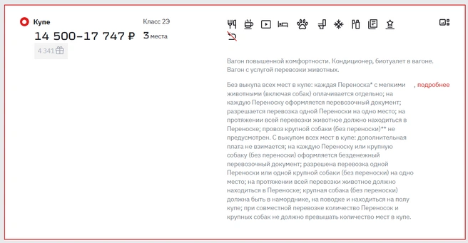 Список удобств в «Премиуме» | Источник: РЖД