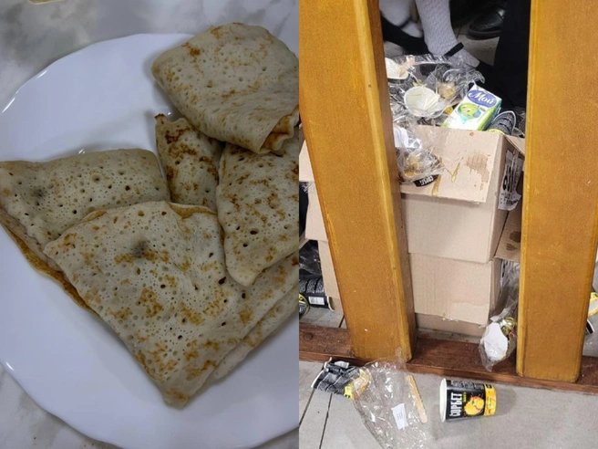 Родители показывали, чем кормили их детей в гимназии и как много мусора валяется на полу в столовой | Источник: читатель 72.RU