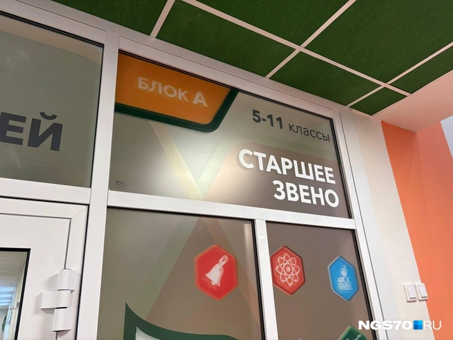 Точно такой же коридор, но с другой стороны предназначен для младших школьников  | Источник: Мария Лобанова / NGS70.RU 
