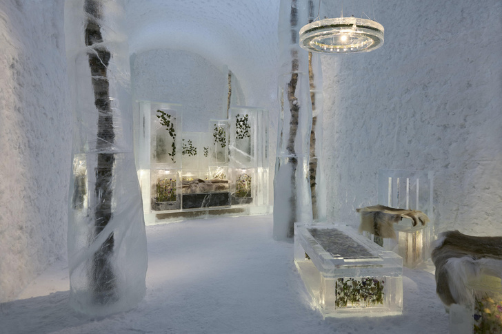 Фото №1 - В ледяном отеле Швеции появился «цветочный» номер