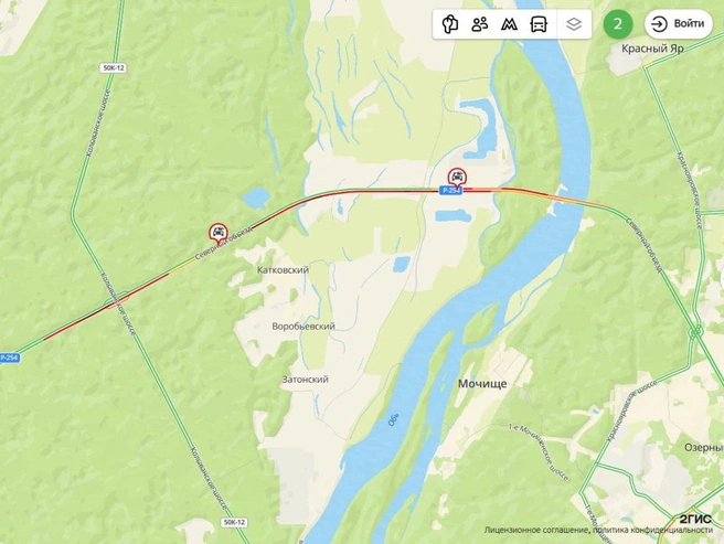 Затор также распространяется со стороны поселка Садовый. | Источник: 2ГИС