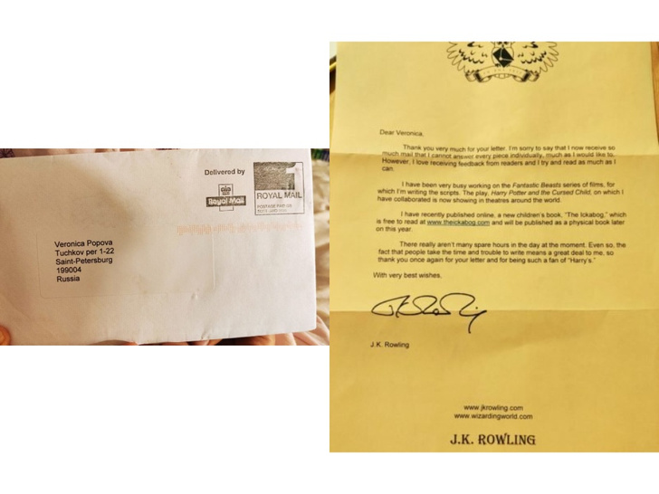 6-летняя девочка из Санкт-Петербурга получила ответное письмо от Джоан Роулинг