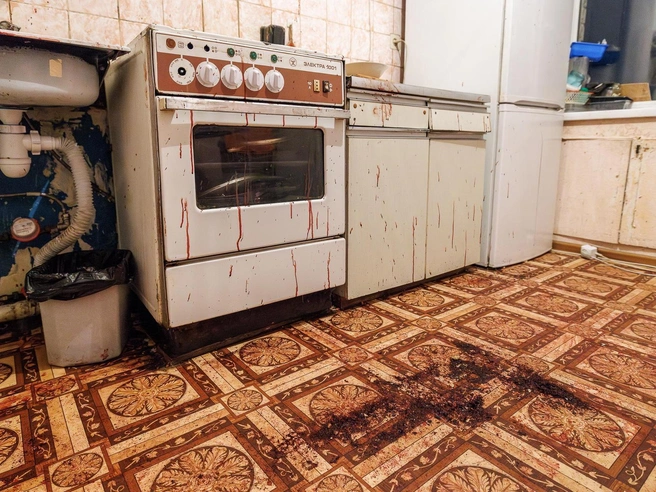 По предположению хозяйки, засохшие пятна крови пытались отскрести со стен | Источник: Алексей Волхонский / V1.RU