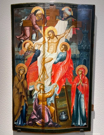 Снятие с креста. Конец XVIII в, Палех. Фряжский стиль. | Источник: Илья Барковский