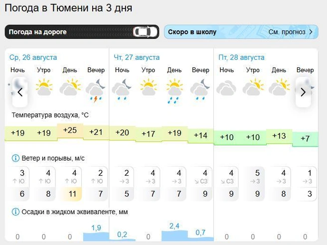 В ближайшие дни прогнозируют дожди | Источник: Gismeteo.ru