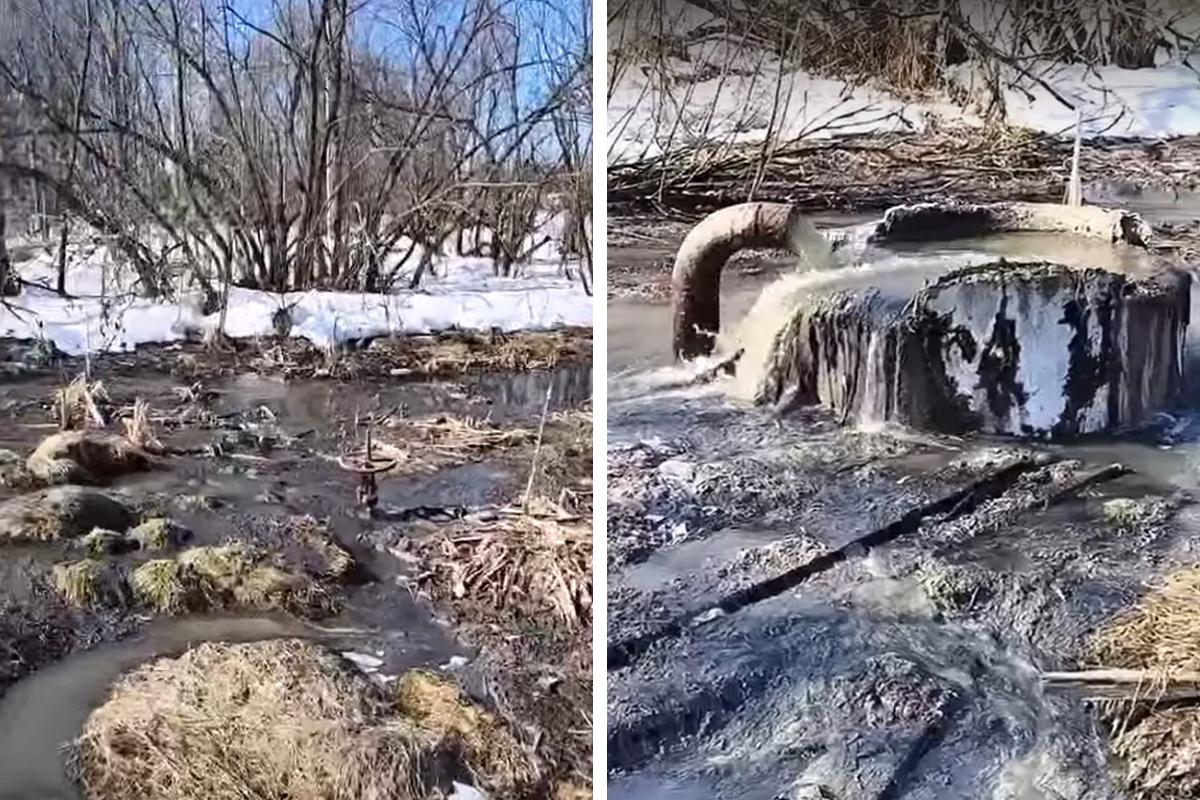 В Архангельске сняли на видео, как водой из трубы топит территорию у нефтебазы