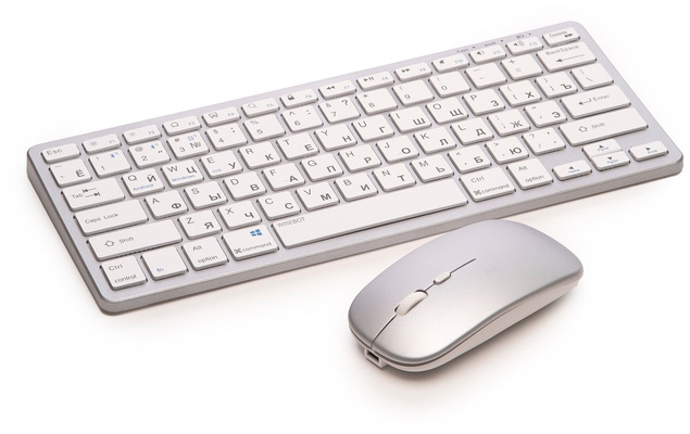 Клавиатура и мышь беспроводная, перезаряжаемая, подключение через блютус или USB-приемник