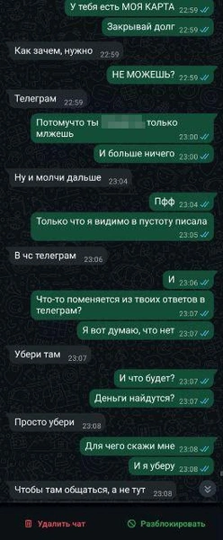 Светлана действительно добавляла Данила в черный список в телеграме | Источник: Светлана Кабаргина