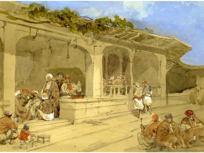 Картина «Кофейный дом в Яффе» художника Дэвида Робертса, 1839 год. | Источник: British Museum 