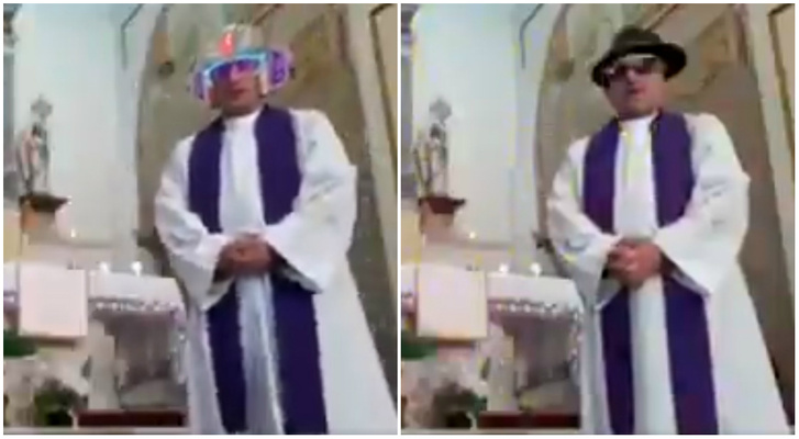 Священник решил провести мессу в прямом эфире, но случайно включил сразу несколько фильтров (видео)