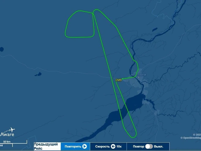 Воздушное судно совершило посадку в аэропорту Толмачево. | Источник: flightaware.com