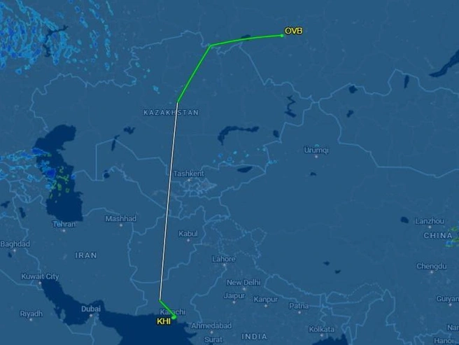 Посадка в Карачи произошла в 13:06 по пакистанскому времени | Источник: FlightAware 