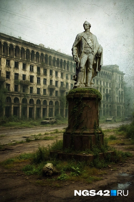Памятник Суворову выстоял, в отличие от всего остального вокруг | Источник: Полина Авдошина / Городские медиа