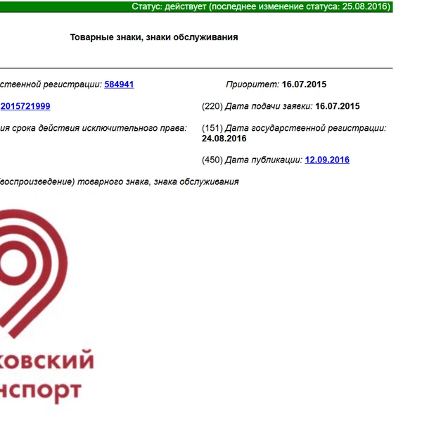 Магазин YouTube-канала PROMETRO использовал еще три варианта этого логотипа (тоже красный на белом фоне, белый на красном и черный на белом) | Источник: Федеральный институт промышленной собственности / fips.ru