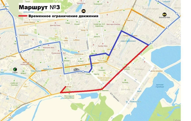 Маршрут автобуса № 3 | Источник: Департамент дорожной инфраструктуры и городского транспорта Якутска