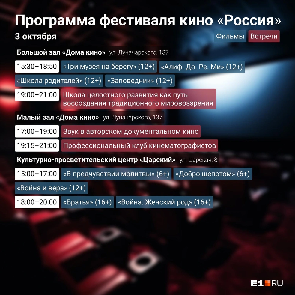 В Екатеринбурге со 2 по 7 октября пройдет бесплатный фестиваль  документального кино «Россия» - 3 октября 2023 - Е1.ру