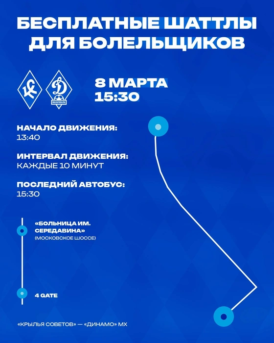 Маршрут от Больницы им. Середавина | Источник: ПФК «Крылья Советов»