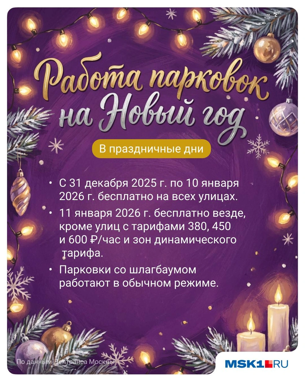 Режим работы московских парковок в новогодние праздники | Источник: Полина Авдошина / Городские медиа