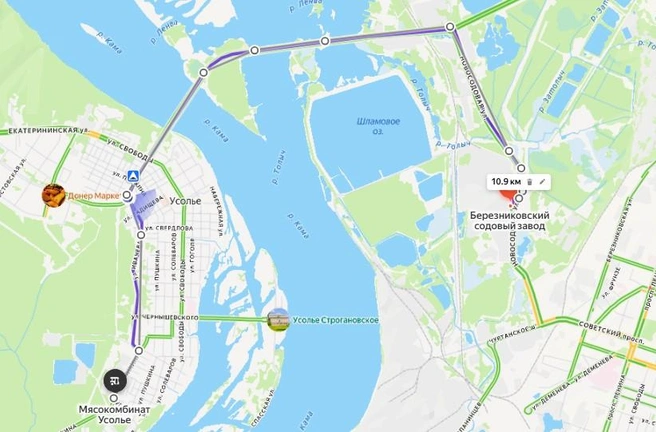 По картам расстояние от остановки до места ДТП составляет более 10 километров | Источник: yandex.ru/maps