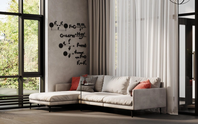 Научный дух витает в воздухе: на потолке&nbsp;— светильники в форме атомов, на стенах&nbsp;— декоративные формулы | Источник: ООО&nbsp;«СЗ ЦИФРА»