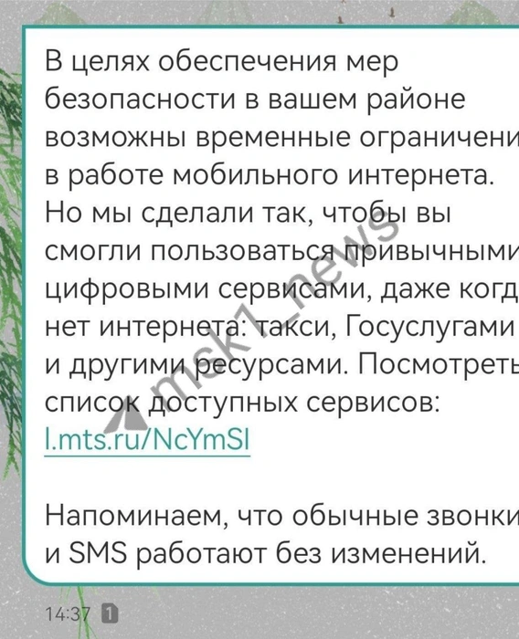 Такое сообщение пришло абоненту МТС, но их рассылали и другие операторы | Источник: читатель MSK1.RU