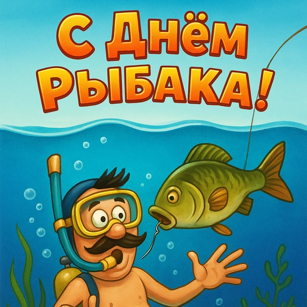 День Рыбака: открытки близким, смешные открытки, открытки другу на день рыбака, открытки на день рыбака, рыбак | Источник: theDay/DALL-E
