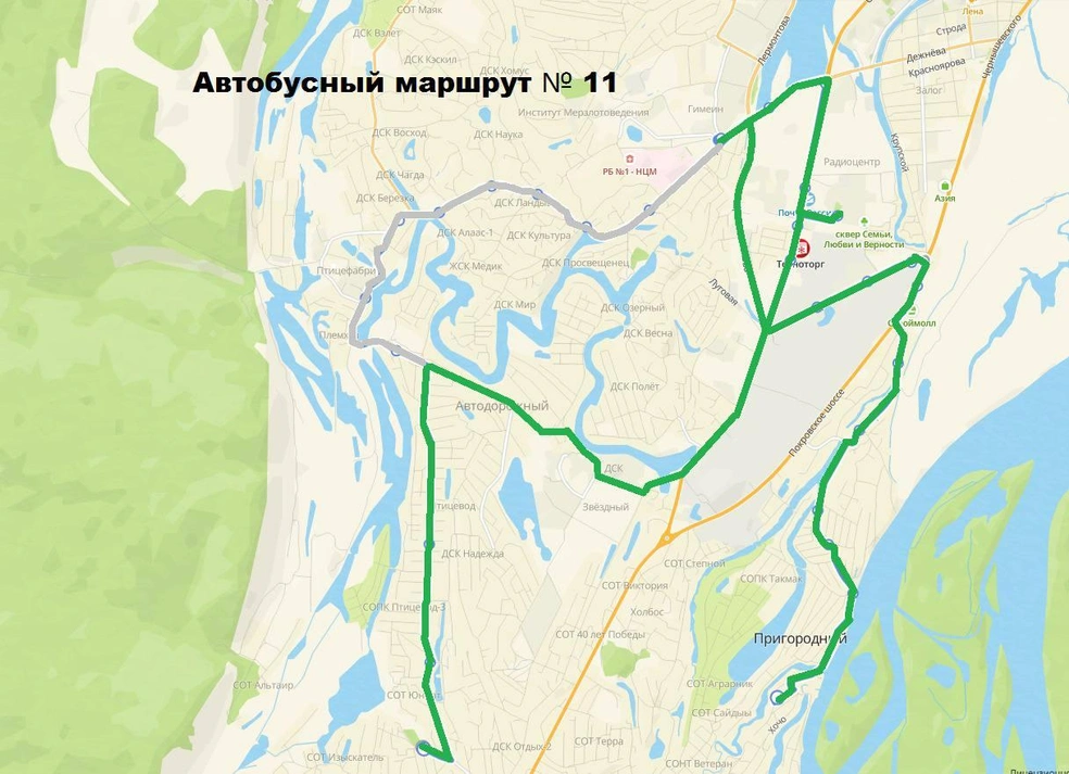 Серым отмечена старая схема маршрута № 11 | Источник: Про Автобус / T.me