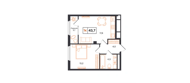 В квартирах с одной спальней есть уютные кухни-гостиные, где удобно принимать гостей | Источник: «Характер»