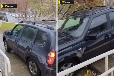 В Новосибирске Lada Niva проехала по ступенькам у гимназии